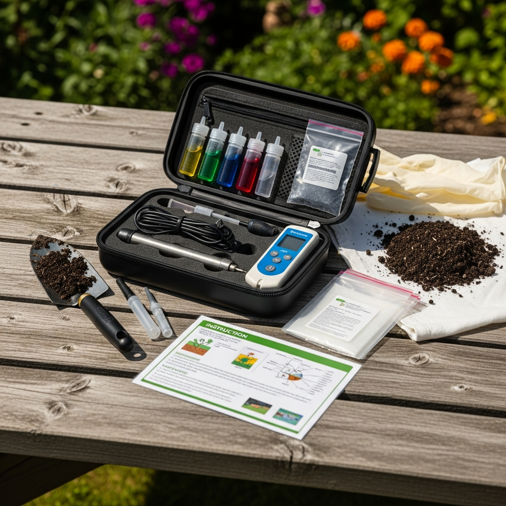 Professionele bodemtestkit met instructies en testbuisjes